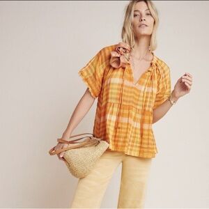 ✨HOST PICK✨ Anthropologie Pilcro The Bette Babydoll Top Small Orange Tie Neck